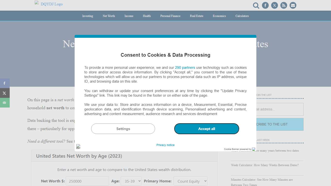 Net Worth by Age Percentile Calculator – United States